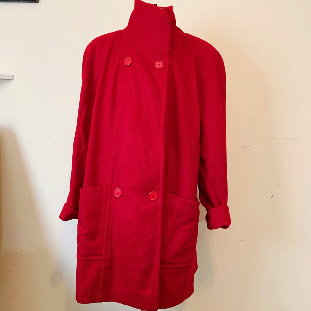 MEDIUM | 90s Red Wool Car Coat | Size 12